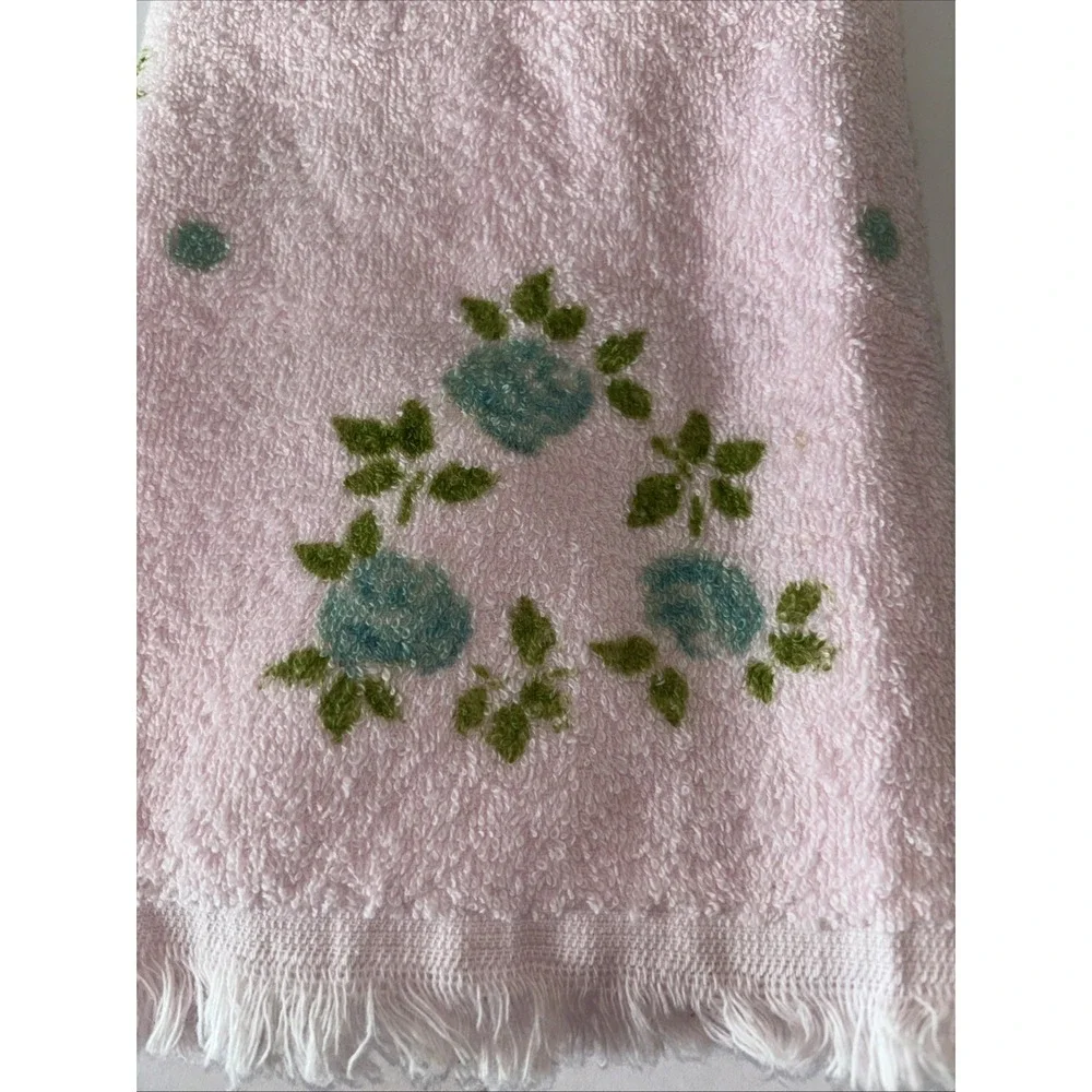 Vintage Cannon Hand Towel Floral Pink Fringe Border